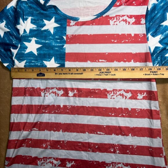 American Flag Women Large Crew Neck Print USA Star Stripe Short Sleeve Shirt (Q) - Picture 5 of 7